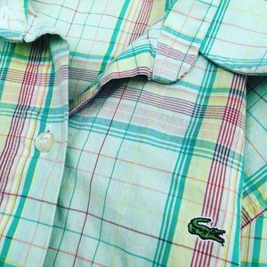 LACOSTE button down up plaid print shirt 38 green